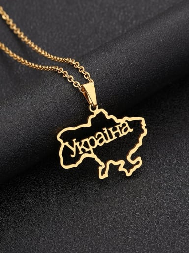 Gold C Style Stainless steel Medallion Ethnic Ukraine Map Pendant Necklace
