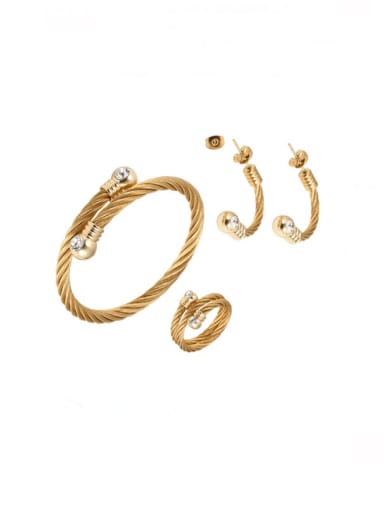 Gold three piece set Stainless steel Cubic Zirconia Hip Hop Irregular Ring Earring And Bracelet Set