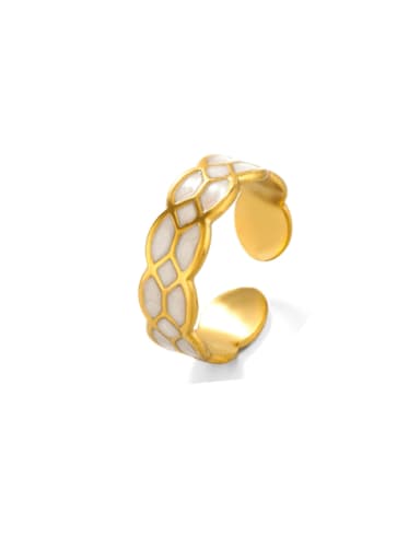 Gold Ring White Stainless steel Enamel Geometric Hip Hop Band Ring
