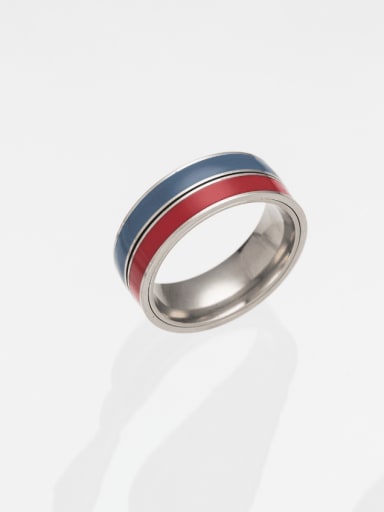 Blue+ Red Titanium Steel Enamel Geometric Hip Hop Band Men's  Ring