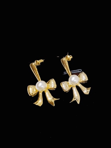 Brass Imitation Pearl Butterfly Vintage Drop Earring