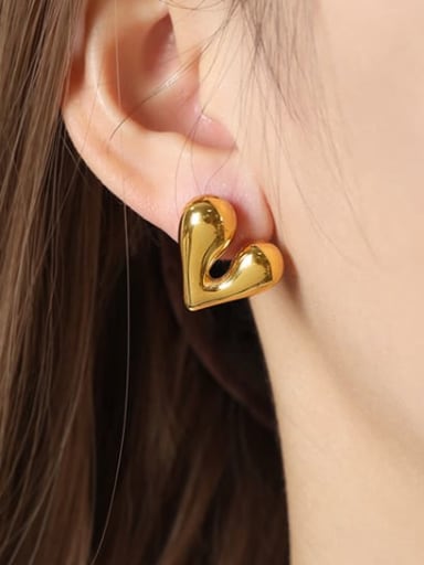F1054 Gold Titanium Steel Heart Hip Hop Huggie Earring