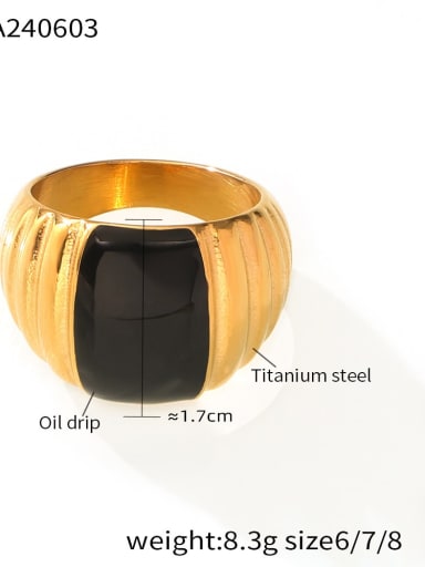 A032 Golden Ring Titanium Steel Enamel Geometric Vintage Band Ring