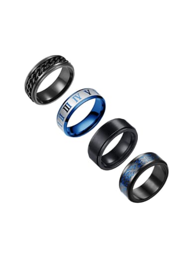 Set C Black and Blue Stainless steel Geometric Hip Hop Stackable Men'S Ring Set