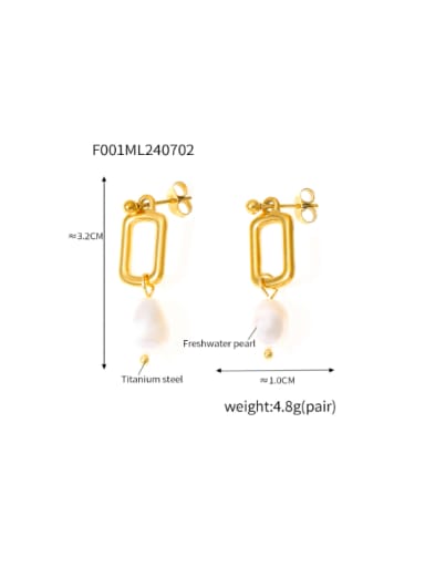 F001 Golden Earrings Titanium Steel Imitation Pearl Geometric Minimalist Drop Earring