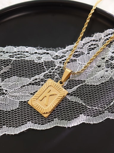 Titanium Steel Rectangle Minimalist Letter Pendant Necklace