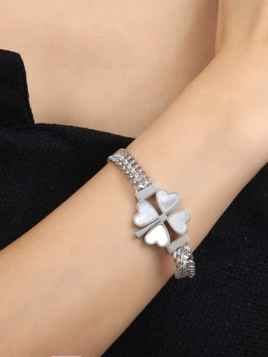 E089 Steel White Sea Shell Bracelet Titanium Steel Enamel Minimalist Clover  Earring Bracelet and Necklace Set