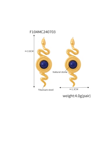 F104 Golden Blue Earrings Titanium Steel Snake Hip Hop Drop Earring