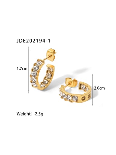 JDE202194 1 Stainless steel Cubic Zirconia Geometric Trend Hoop Earring
