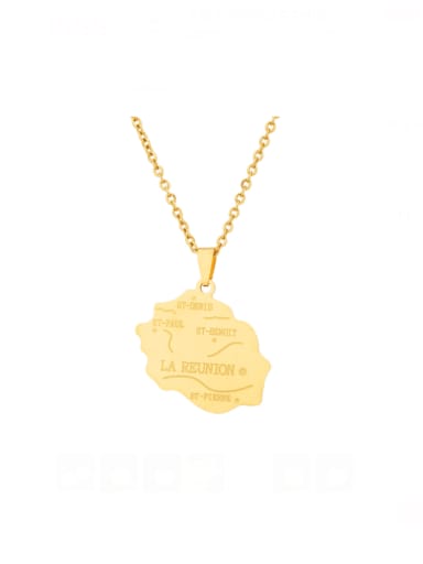golden Stainless steel Irregular Ethnic French Reunion Island Map Pendant Necklace