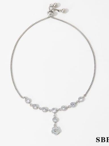 Steel colored white diamond SBP549 Stainless steel Cubic Zirconia Flower Trend Adjustable Bracelet