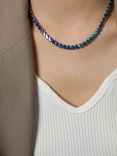 P1634 Colorful Necklace 40 +5cm Trend Geometric Titanium Steel Bracelet and Necklace Set