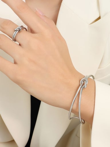 Z159 steel , inner circumference 18.5cm Titanium Steel Minimalist Double Layer Line Knot Ring and Bangle Set