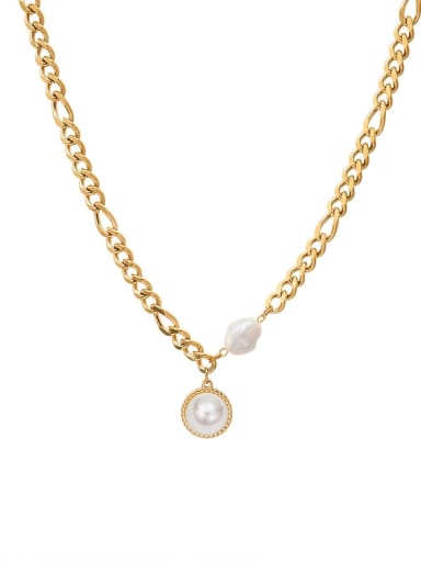 Gold 45+5cm Titanium 316L Stainless Steel Imitation Pearl Geometric Vintage Necklace with e-coated waterproof