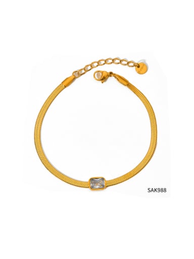 SAK988 Golden+ White Stainless steel Glass Stone Snake bone chain Minimalist Link Bracelet