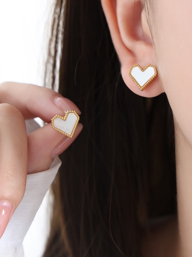 F955 Gold White Sea Shell Earrings Titanium Steel Acrylic Minimalist Heart Earring Bracelet and Necklace Set