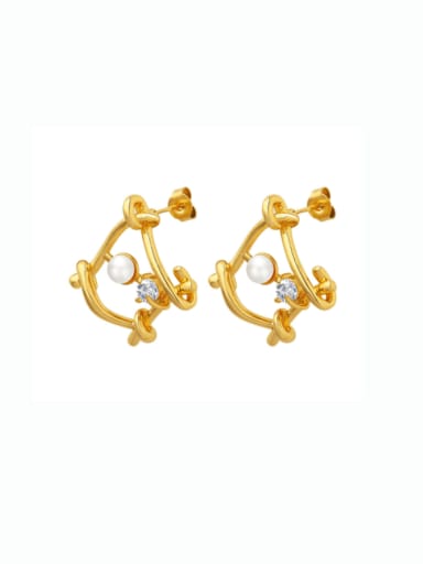 F203 gold Brass Imitation Pearl Geometric Hip Hop Stud Earring