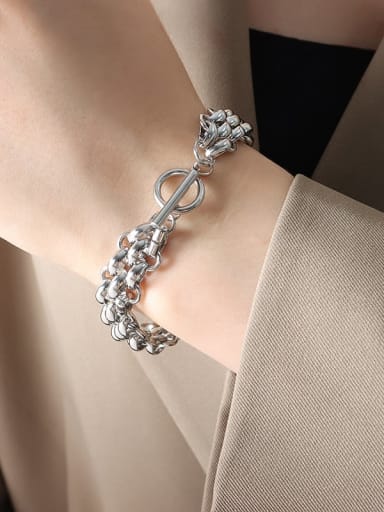 E398 Steel Color Bracelet 18cm Trend Geometric Titanium Steel Bracelet and Necklace Set