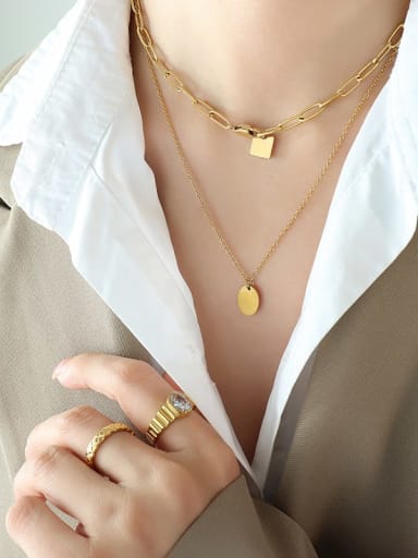 P835 Gold double-layer necklace Titanium Steel Geometric Minimalist Necklace