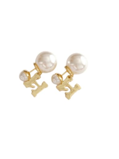 Brass Imitation Pearl Letter Minimalist Stud Earring