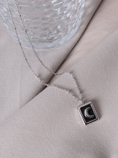 Titanium 316L Stainless Steel Enamel Geometric Minimalist Moon Necklace with e-coated waterproof