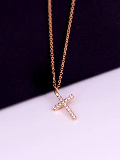 Titanium Steel Cubic Zirconia Cross Minimalist Regligious Necklace