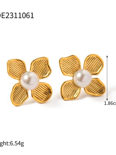 Stainless steel Freshwater Pearl Flower Trend Stud Earring