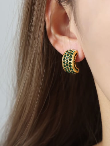 F985 Green Czech Diamond Gold Earrings Titanium Steel Cubic Zirconia Geometric Trend Stud Earring