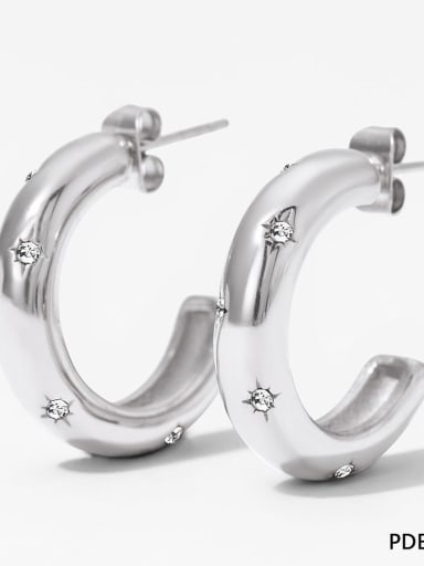 KDE1391 Steel White Stainless steel Cubic Zirconia Geometric Trend Hoop Earring