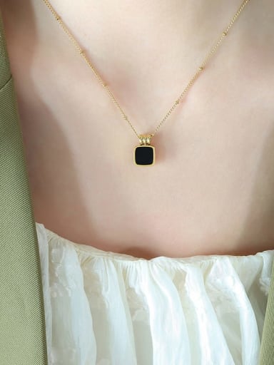 P762 Black Acrylic Gold Necklace 39 +5cm Titanium Steel Enamel Geometric Dainty Necklace