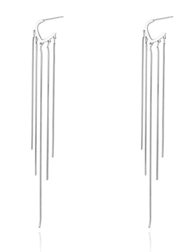 SE22011917S Titanium Steel C Shape Tassel Minimalist Threader Earring