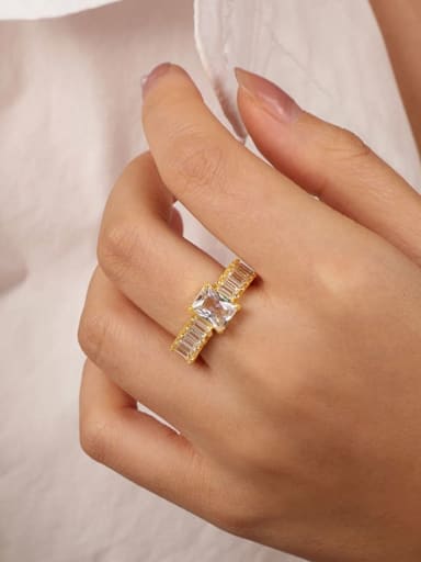 Brass Cubic Zirconia Geometric Dainty Band Ring