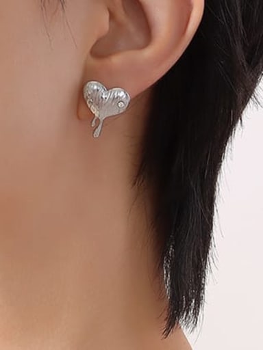 F175 Steel Earrings Titanium Steel Rhinestone Minimalist Heart Earring and Necklace Set