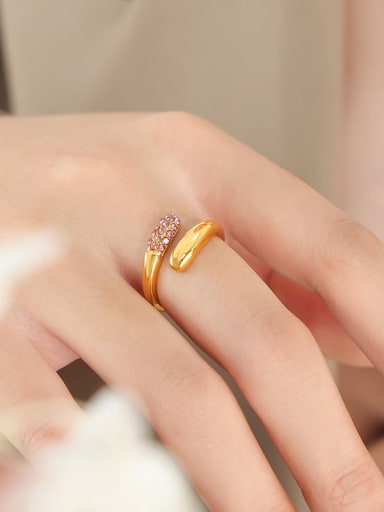 A002 Gold Pink Diamond Ring Titanium Steel Cubic Zirconia Geometric Trend Band Ring