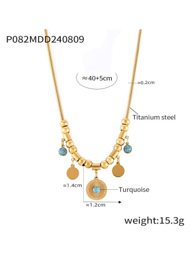 TXP082 Gold Necklace Titanium Steel Turquoise Vintage Geometric Bracelet and Necklace Set