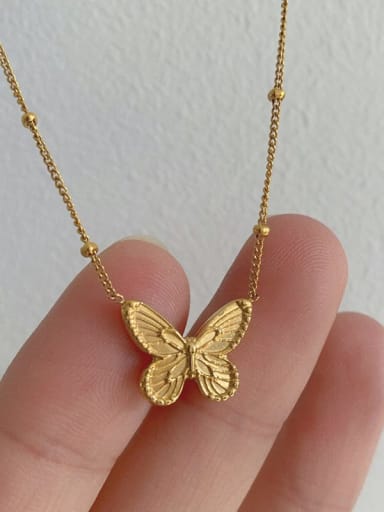 P066 relief butterfly necklace gold Titanium Steel Minimalist Butterfly  Earring and Necklace Set