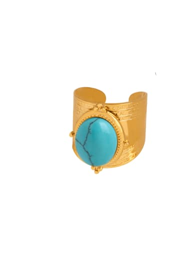 A532 Golden Turquoise Ring Titanium Steel Turquoise Geometric Vintage Band Ring