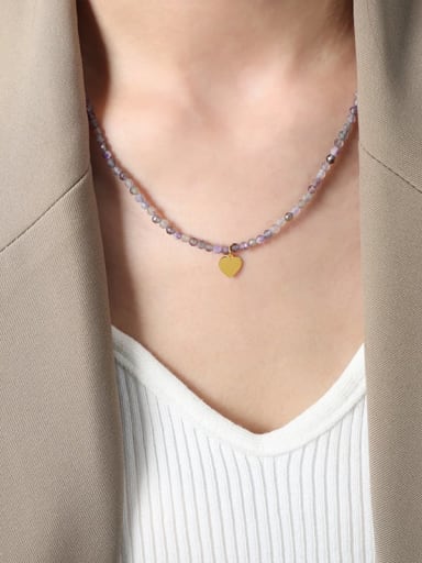 Titanium Steel Natural Stone Purple Heart Dainty Beaded Necklace