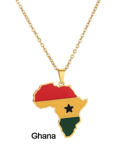 Ghana, Africa Stainless steel Enamel Medallion Ethnic Map of Africa Pendant Necklace