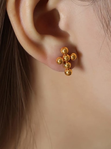 F1128 Gold Earrings Titanium Steel Bead Geometric Vintage Stud Earring