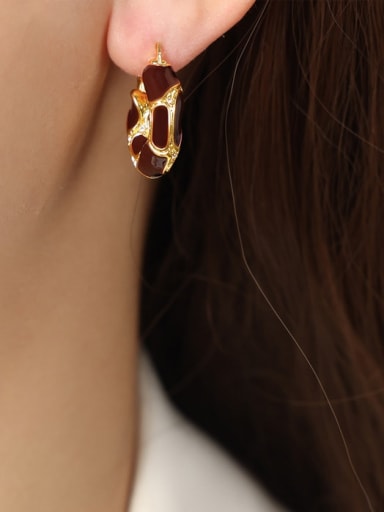 F1322 Brown Glazed Gold Earrings Brass Enamel Geometric Minimalist Huggie Earring