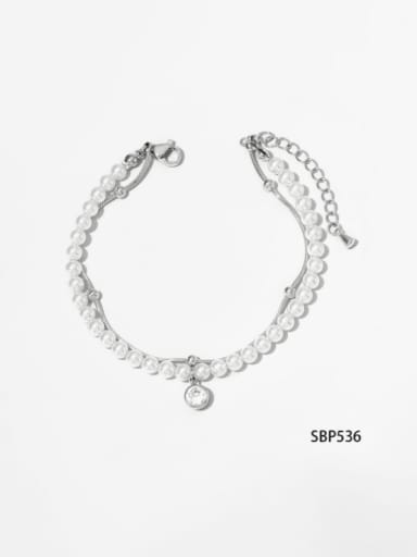 Silver Bracelet SBP536 Stainless steel Imitation Pearl Minimalist  Double Layer Bracelet and Necklace Set