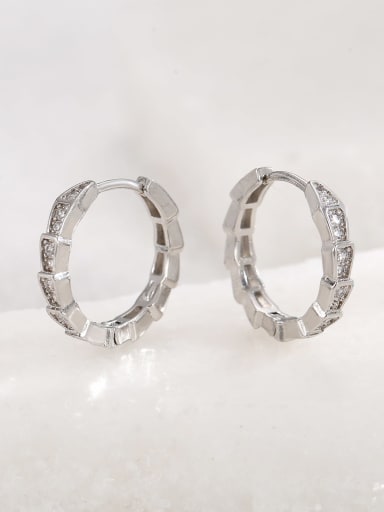 H00850 white gold Brass Cubic Zirconia Geometric Minimalist Huggie Earring