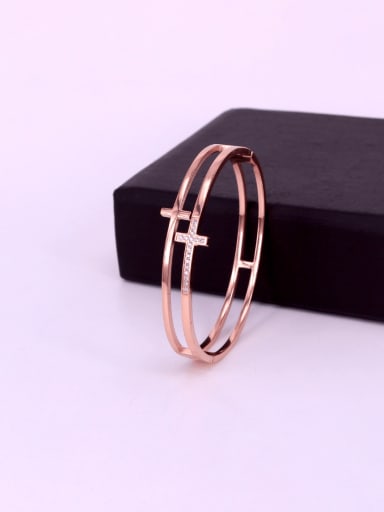 rose gold Titanium Steel Cubic Zirconia Cross Minimalist Set Bangle