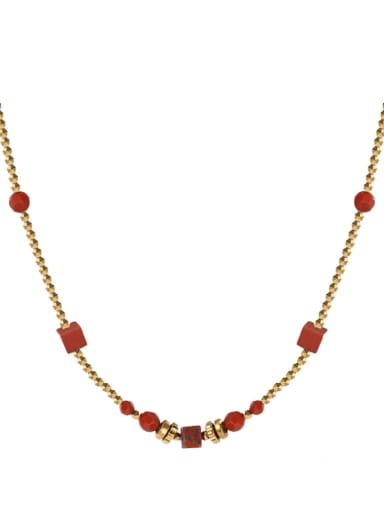 Titanium Steel Bead Red Geometric Vintage Necklace