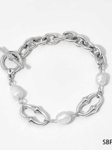 Steel color bracelet SBP512 Trend Geometric Stainless steel Freshwater Pearl Bracelet and Necklace Set