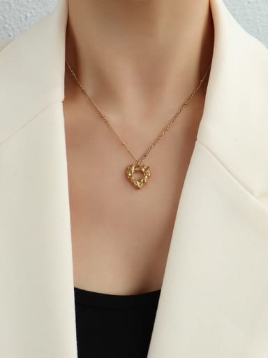 P1092 gold necklace 40+ 5cm Titanium Steel Hollow Heart Hip Hop Necklace