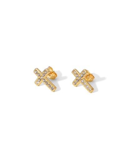 Stainless steel Cubic Zirconia Cross Trend Stud Earring