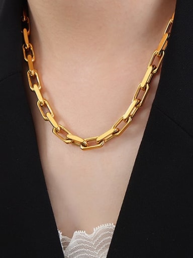 P1562 Gold Necklace 45cm Titanium Steel Hip Hop Geometric Chain Bracelet and Necklace Set