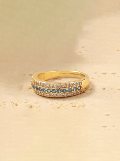 A699 Blue Diamond Ring Brass Rhinestone Geometric Minimalist Band Ring